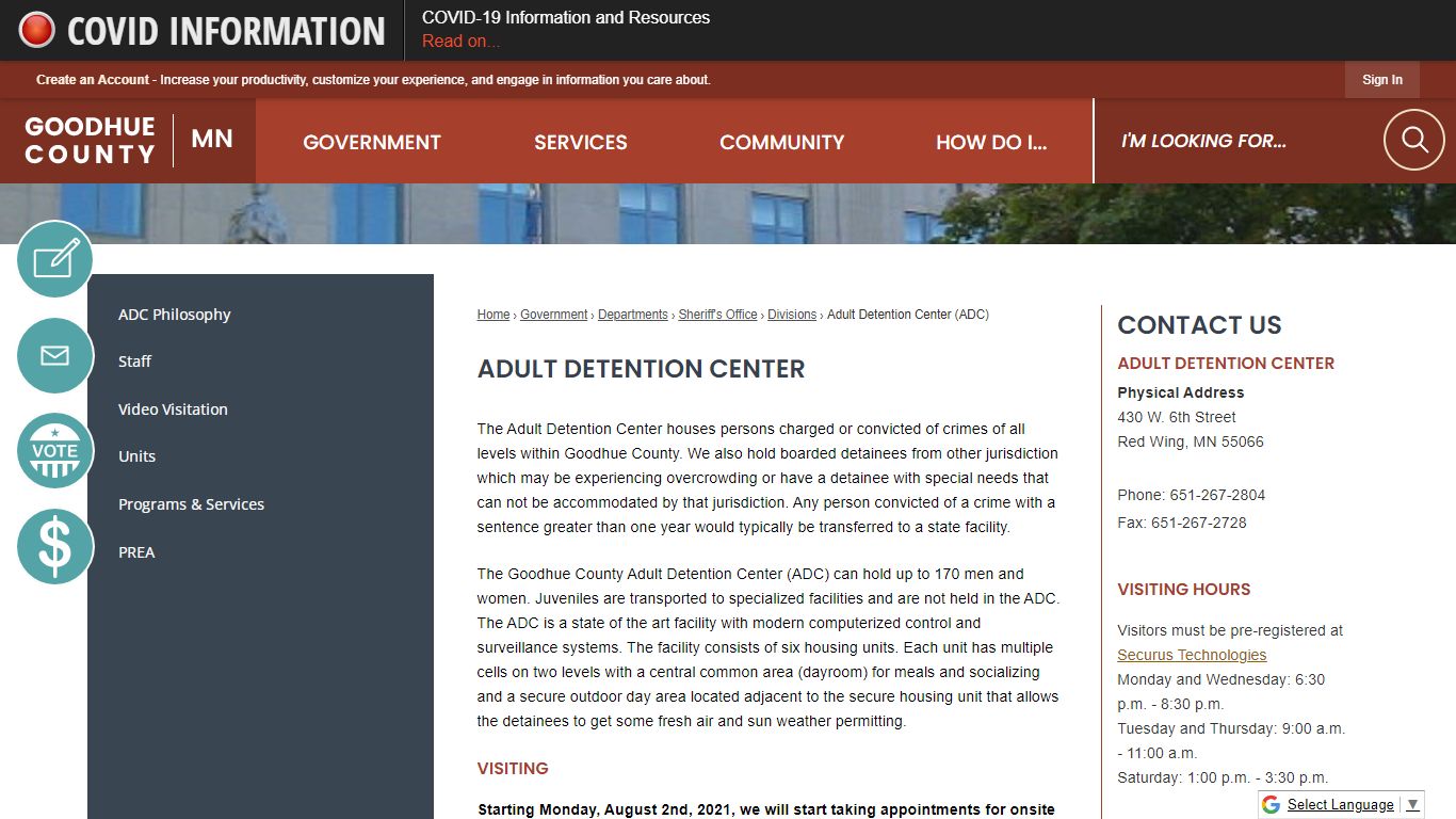 Adult Detention Center | Goodhue County, MN - Official Website